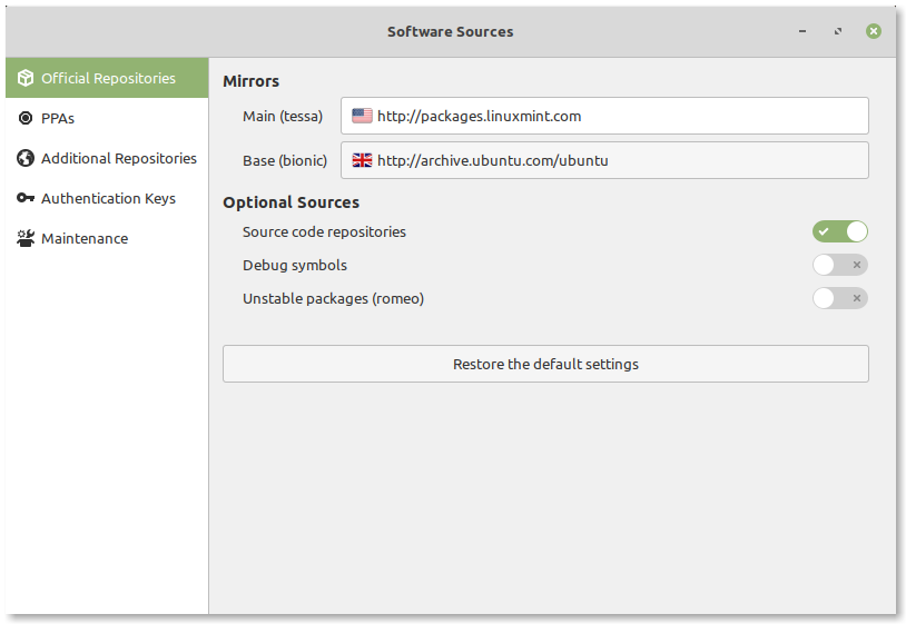 Software Sources Configuration Tool